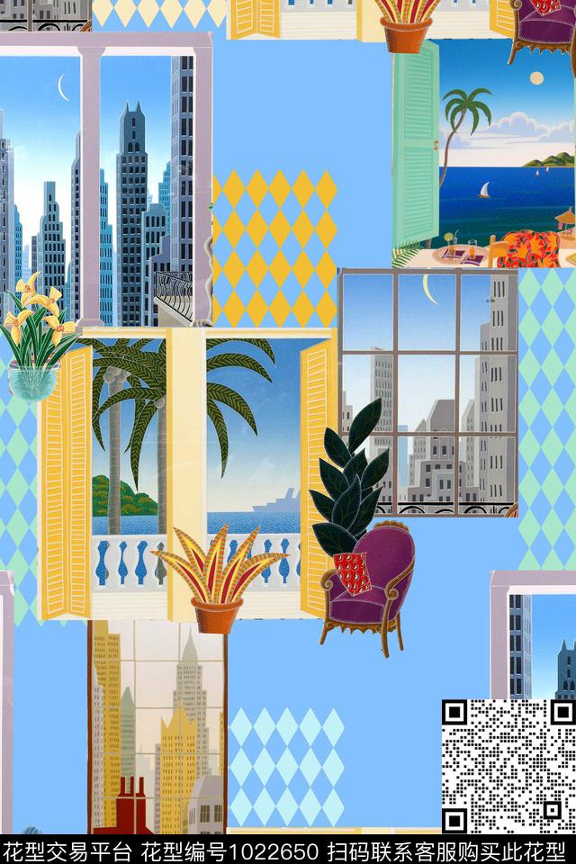 几何风景景观窗数码印花华亿平台下载（图片编号: 1022650） - 瓦栏（Walan）