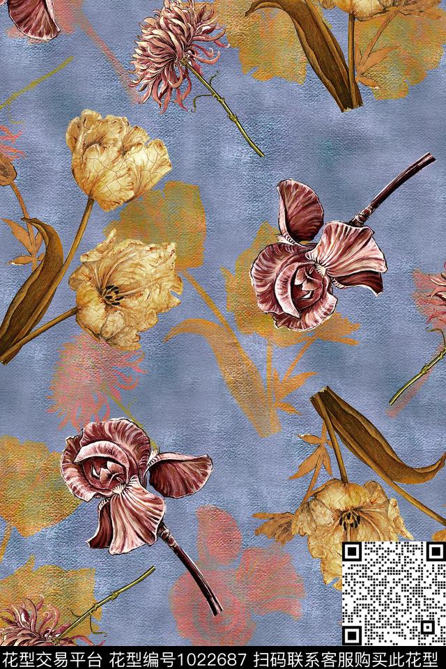 水彩花卉纹理年轻女性数码印花华亿平台下载（图片编号: 1022687） - 瓦栏（Walan）