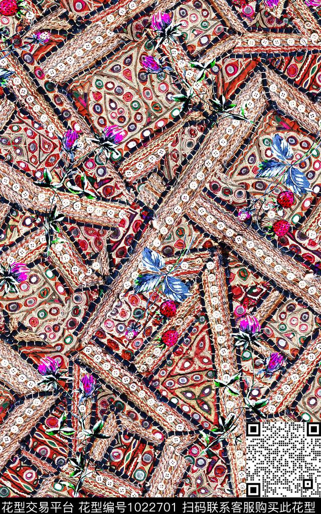数码华亿平台民族风花卉数码印花华亿平台下载（图片编号: 1022701） - 瓦栏（Walan）
