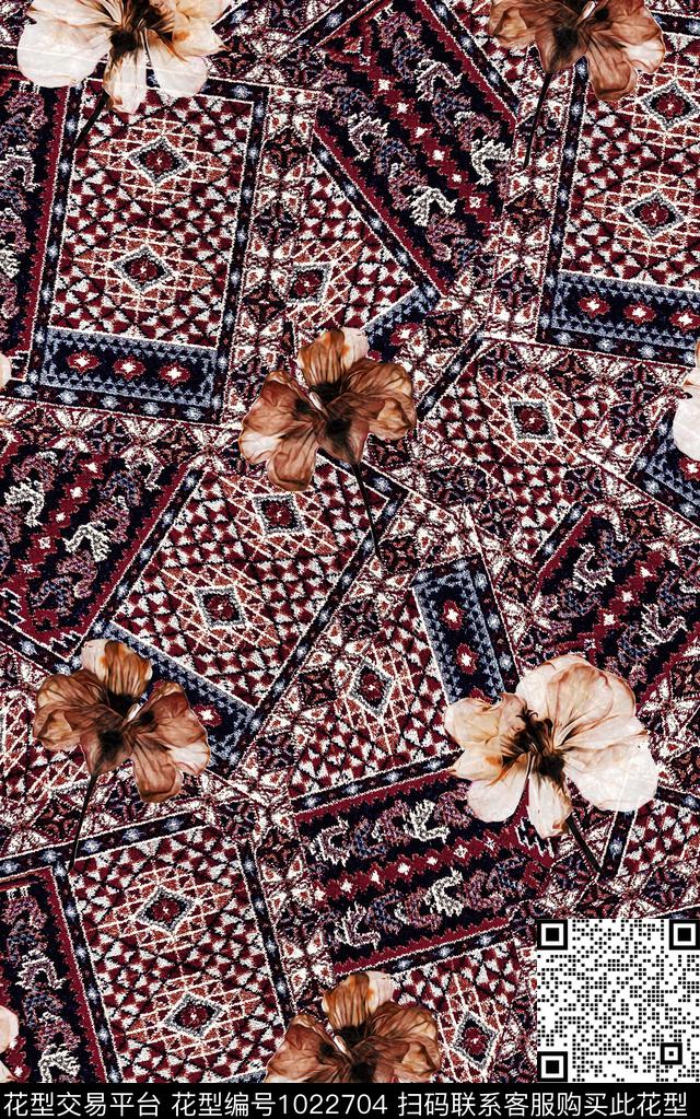 数码华亿平台民族风花卉数码印花华亿平台下载（图片编号: 1022704） - 瓦栏（Walan）