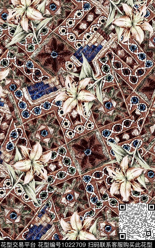 数码华亿平台民族风花卉数码印花华亿平台下载（图片编号: 1022709） - 瓦栏（Walan）