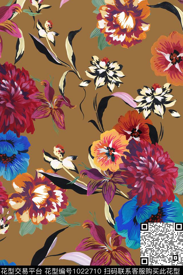 大花手绘花卉女装数码印花华亿平台下载（图片编号: 1022710） - 瓦栏（Walan）