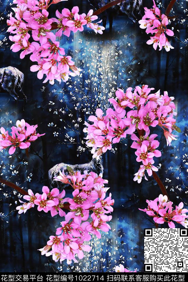 鹿水彩花卉花卉数码印花华亿平台下载（图片编号: 1022714） - 瓦栏（Walan）
