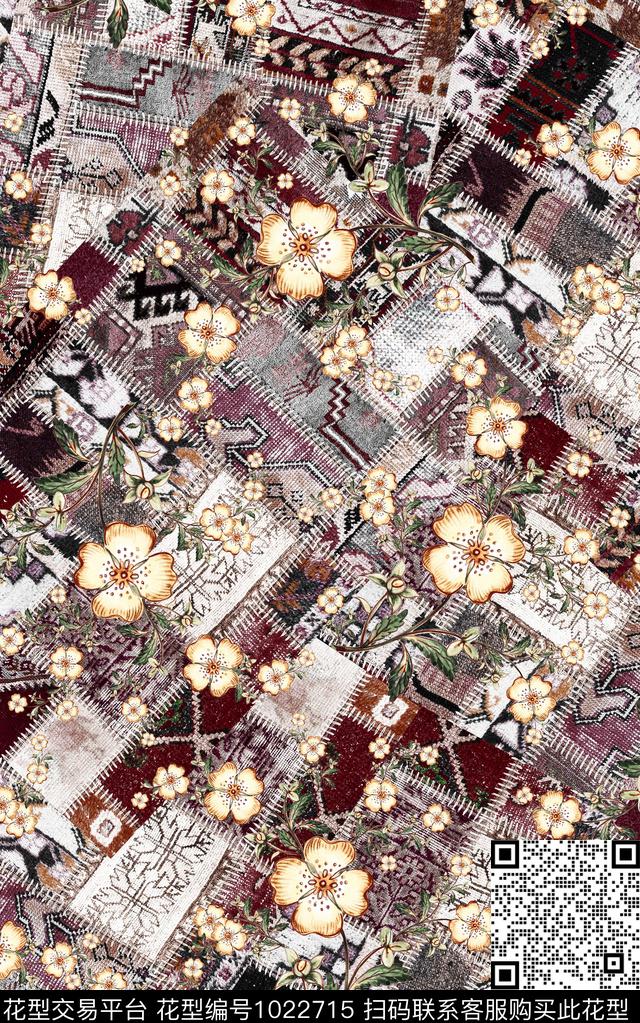 数码华亿平台抽象花卉数码印花华亿平台下载（图片编号: 1022715） - 瓦栏（Walan）