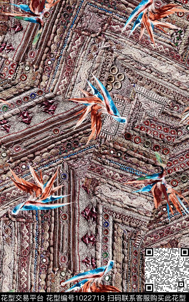 民族风花卉大牌风数码印花华亿平台下载（图片编号: 1022718） - 瓦栏（Walan）