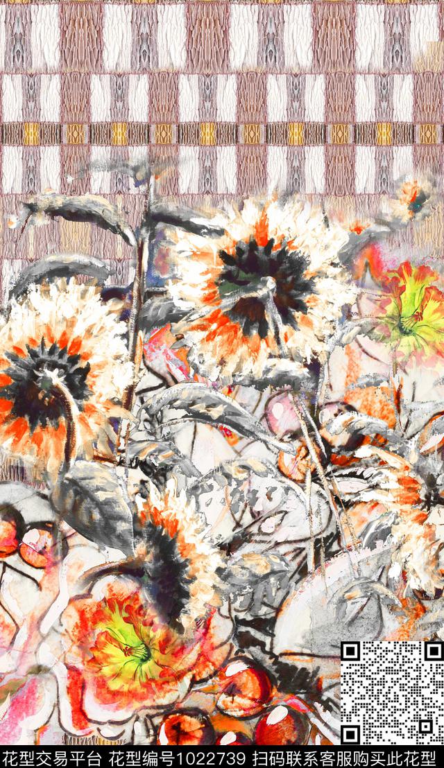 民族风格子笔触数码印花华亿平台下载（图片编号: 1022739） - 瓦栏（Walan）