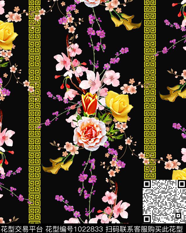 定位花花卉几何数码印花华亿平台下载（图片编号: 1022833） - 瓦栏（Walan）
