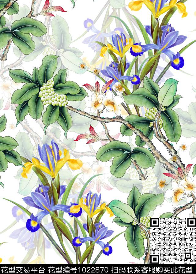 抽象花卉复古数码印花华亿平台下载（图片编号: 1022870） - 瓦栏（Walan）