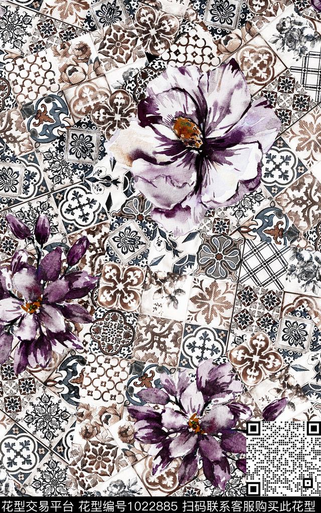数码华亿平台抽象花卉数码印花华亿平台下载（图片编号: 1022885） - 瓦栏（Walan）