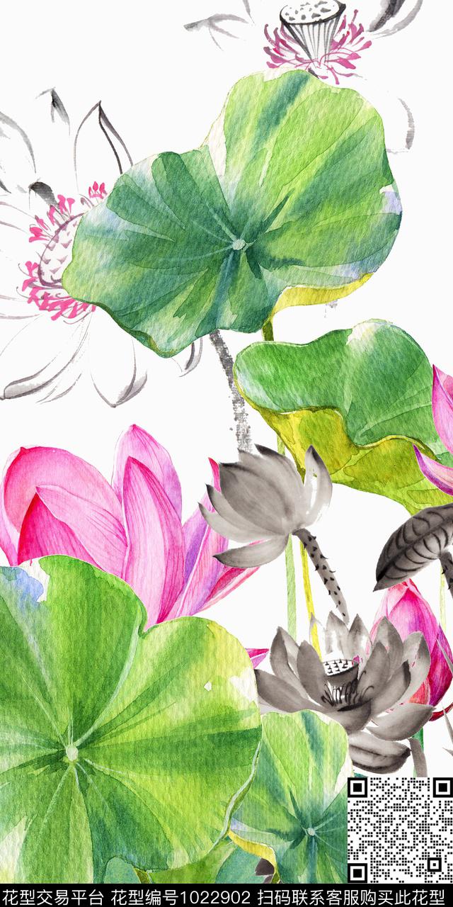 女装中国风荷花荷叶数码印花华亿平台下载（图片编号: 1022902） - 瓦栏（Walan）