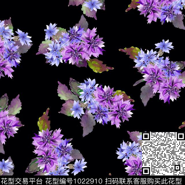 黑底花卉民族风大牌风数码印花华亿平台下载（图片编号: 1022910） - 瓦栏（Walan）