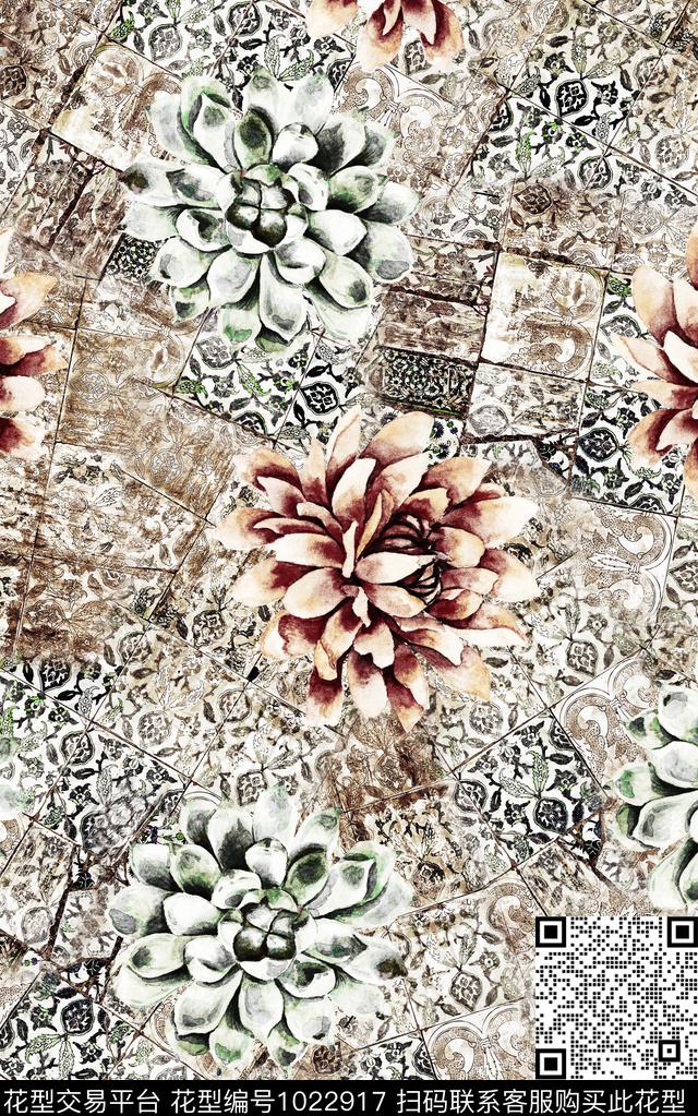 数码华亿平台抽象花卉数码印花华亿平台下载（图片编号: 1022917） - 瓦栏（Walan）