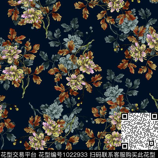 数码华亿平台黑底花卉民族风数码印花华亿平台下载（图片编号: 1022933） - 瓦栏（Walan）