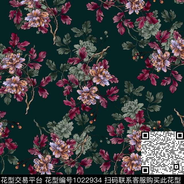 数码华亿平台黑底花卉民族风数码印花华亿平台下载（图片编号: 1022934） - 瓦栏（Walan）