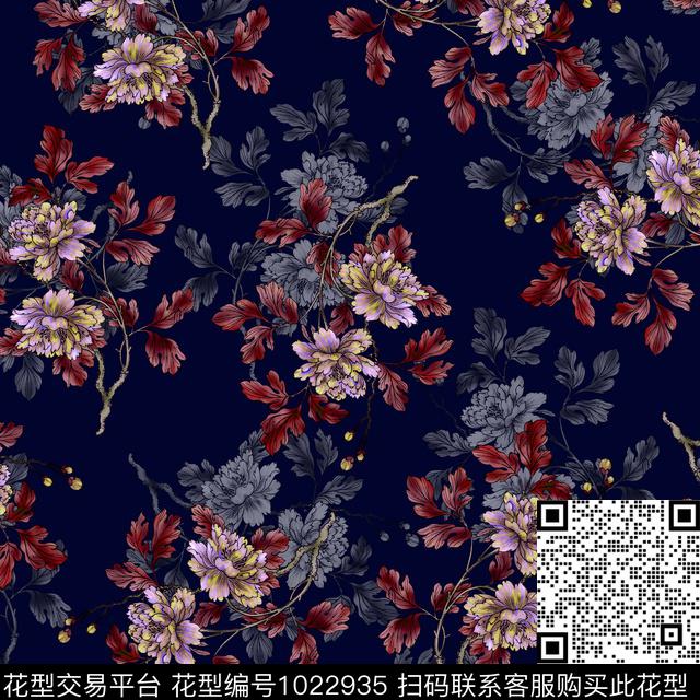 数码华亿平台黑底花卉民族风数码印花华亿平台下载（图片编号: 1022935） - 瓦栏（Walan）