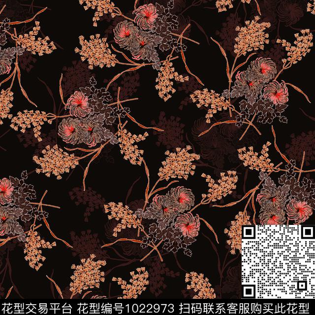 数码华亿平台黑底花卉民族风数码印花华亿平台下载（图片编号: 1022973） - 瓦栏（Walan）