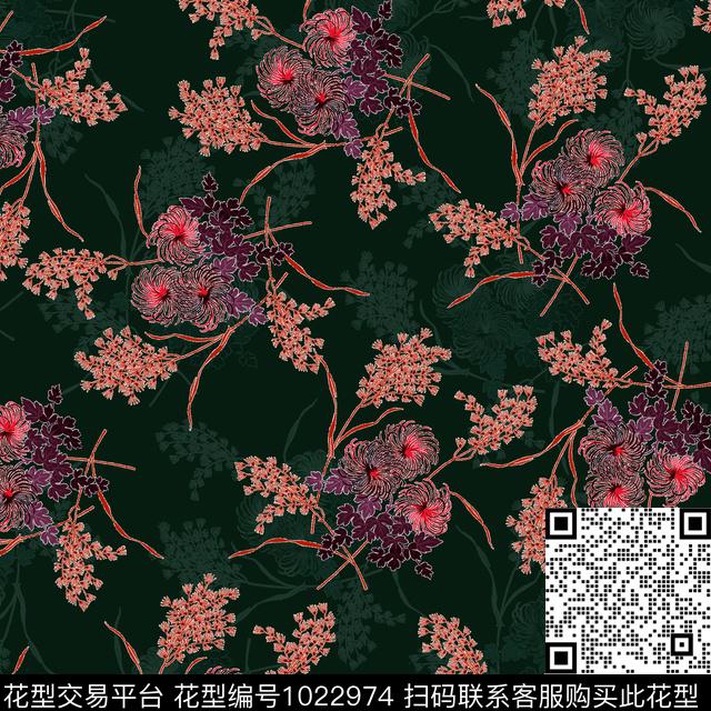 数码华亿平台黑底花卉民族风数码印花华亿平台下载（图片编号: 1022974） - 瓦栏（Walan）