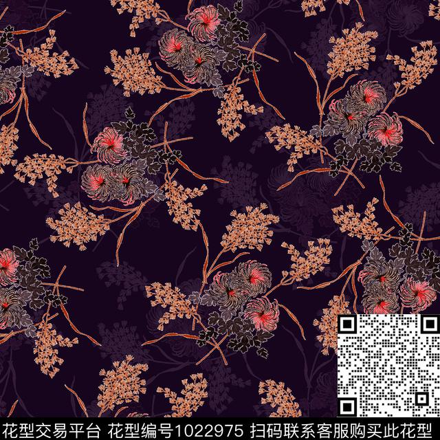 数码华亿平台黑底花卉民族风数码印花华亿平台下载（图片编号: 1022975） - 瓦栏（Walan）