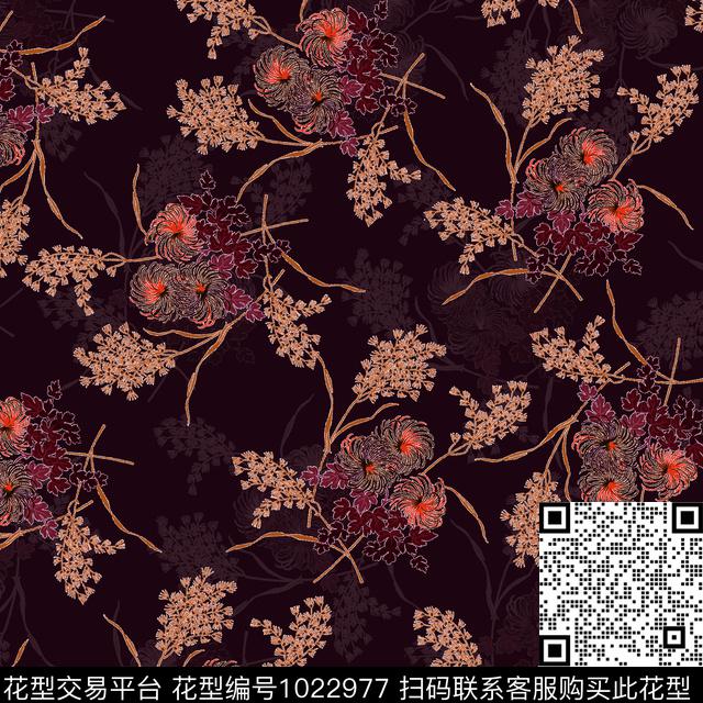 数码华亿平台黑底花卉民族风数码印花华亿平台下载（图片编号: 1022977） - 瓦栏（Walan）