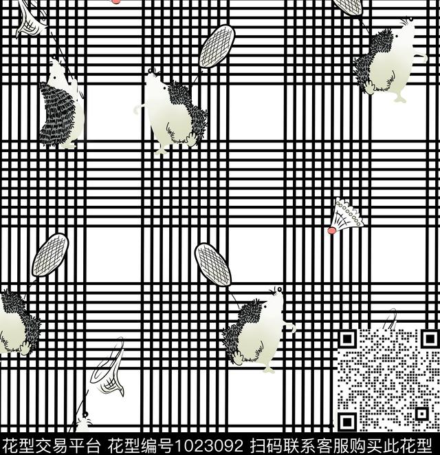 卡通动物格子动物数码印花华亿平台下载（图片编号: 1023092） - 瓦栏（Walan）