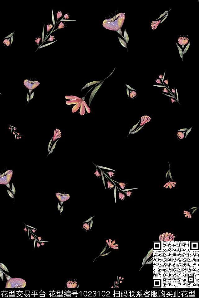 淑女春夏华亿平台手绘花卉数码印花华亿平台下载（图片编号: 1023102） - 瓦栏（Walan）