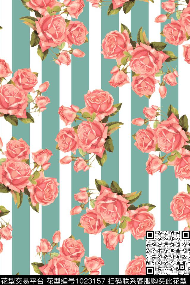 条纹花卉复古数码印花华亿平台下载（图片编号: 1023157） - 瓦栏（Walan）