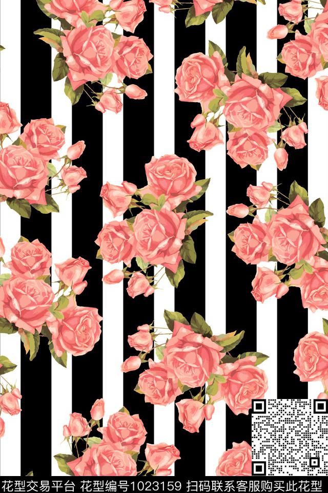 条纹花卉复古数码印花华亿平台下载（图片编号: 1023159） - 瓦栏（Walan）