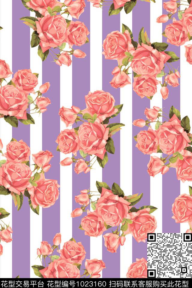 条纹花卉复古数码印花华亿平台下载（图片编号: 1023160） - 瓦栏（Walan）