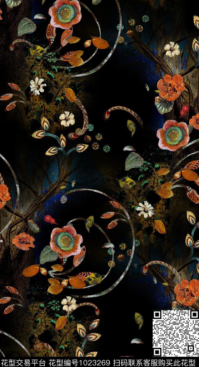 花卉复古中老年华亿平台数码印花华亿平台下载（图片编号: 1023269） - 瓦栏（Walan）