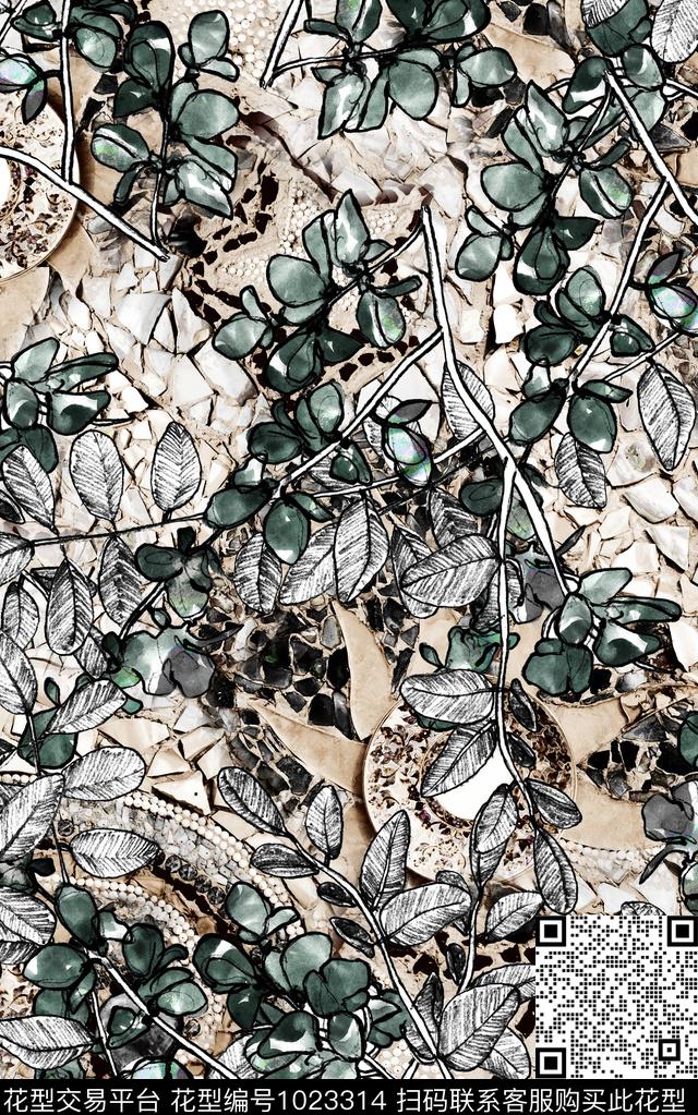 民族风抽象花卉数码印花华亿平台下载（图片编号: 1023314） - 瓦栏（Walan）