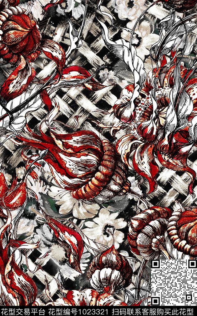 民族风抽象大牌风数码印花华亿平台下载（图片编号: 1023321） - 瓦栏（Walan）