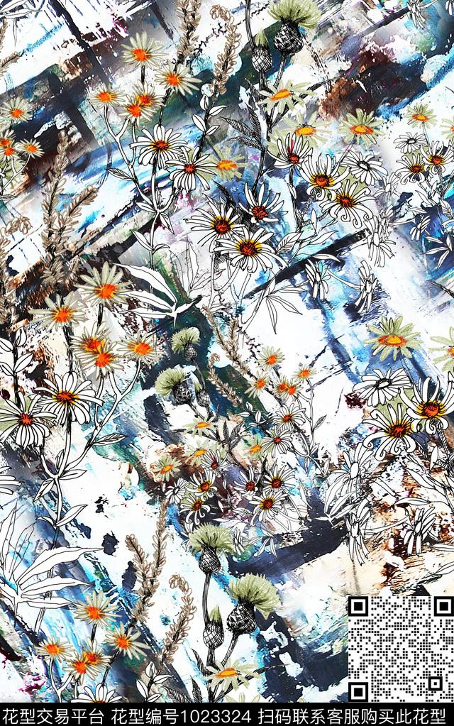 数码华亿平台抽象花卉数码印花华亿平台下载（图片编号: 1023324） - 瓦栏（Walan）