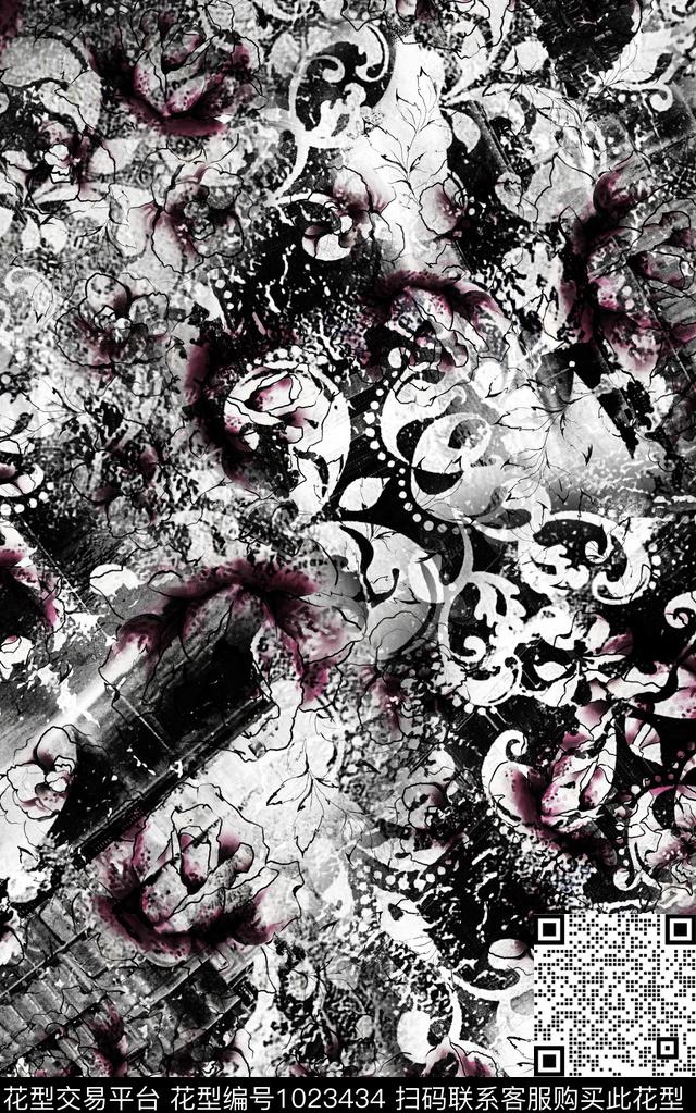 数码华亿平台抽象花卉数码印花华亿平台下载（图片编号: 1023434） - 瓦栏（Walan）