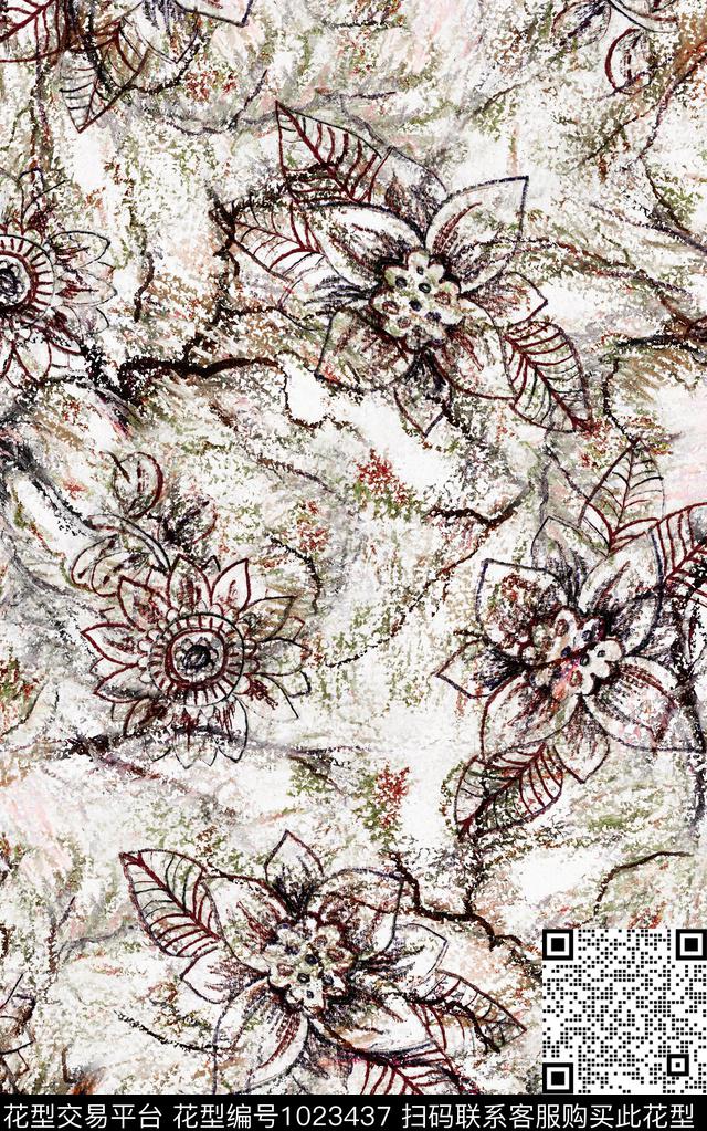 数码华亿平台抽象花卉数码印花华亿平台下载（图片编号: 1023437） - 瓦栏（Walan）