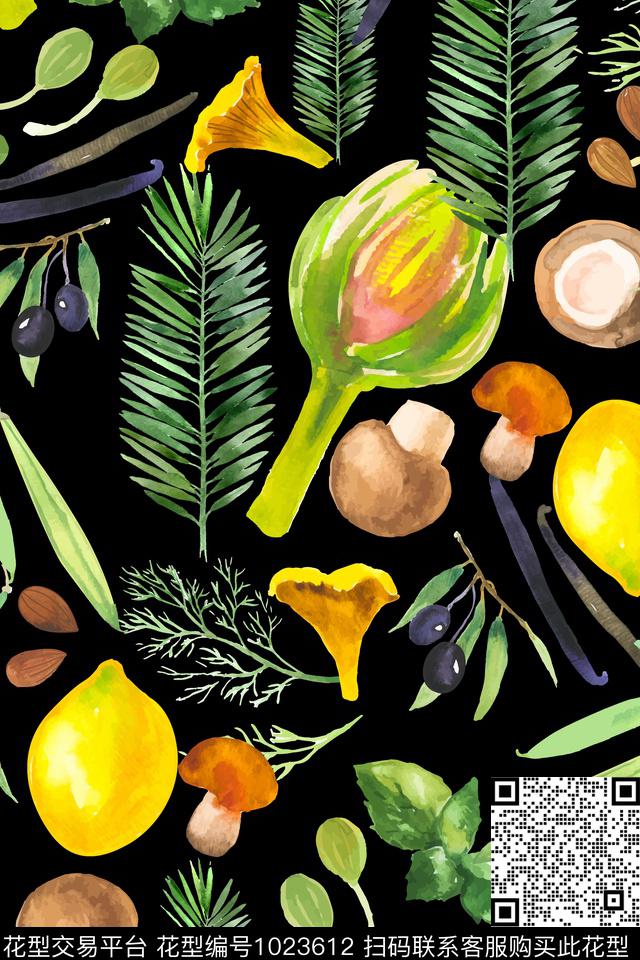 植物柠檬蘑菇传统印花华亿平台下载（图片编号: 1023612） - 瓦栏（Walan）