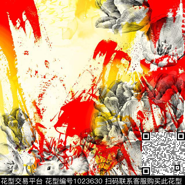 数码华亿平台肌理线条花卉数码印花华亿平台下载（图片编号: 1023630） - 瓦栏（Walan）