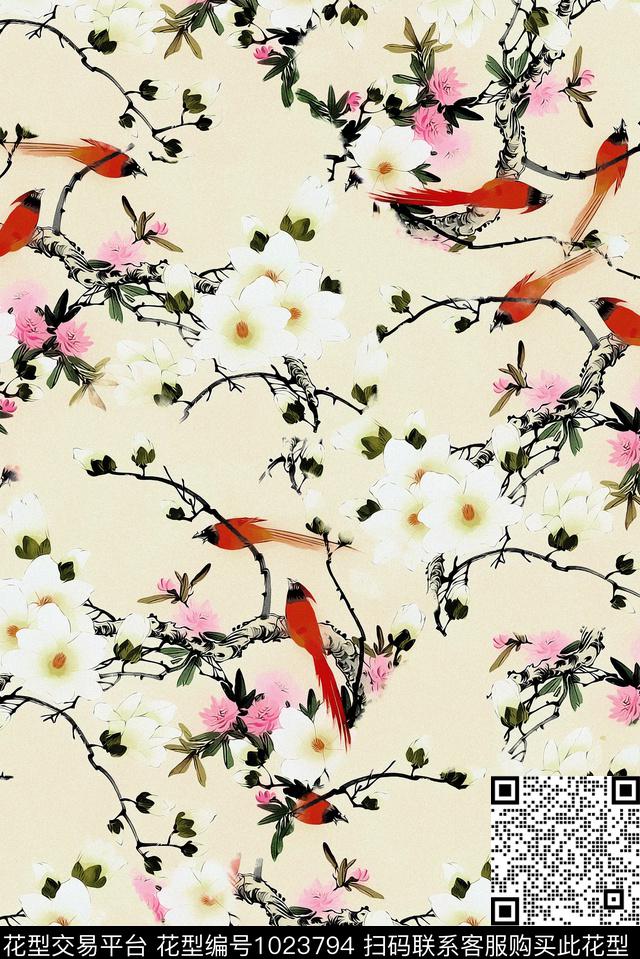 衬衫花卉花鸟数码印花华亿平台下载（图片编号: 1023794） - 瓦栏（Walan）