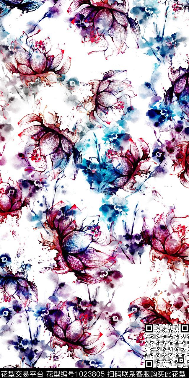 数码华亿平台女装手绘水彩数码印花华亿平台下载（图片编号: 1023805） - 瓦栏（Walan）