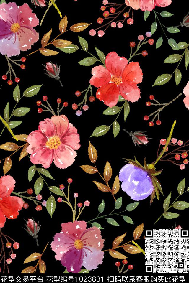 水彩花卉花卉小碎花数码印花华亿平台下载（图片编号: 1023831） - 瓦栏（Walan）
