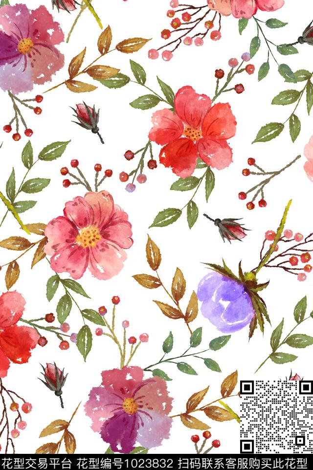 水彩花卉花卉小碎花数码印花华亿平台下载（图片编号: 1023832） - 瓦栏（Walan）