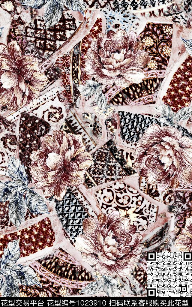 数码华亿平台抽象花卉数码印花华亿平台下载（图片编号: 1023910） - 瓦栏（Walan）