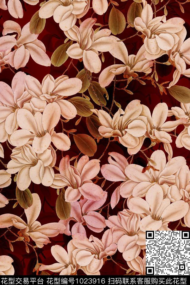 水彩花卉年轻女性手绘花卉数码印花华亿平台下载（图片编号: 1023916） - 瓦栏（Walan）