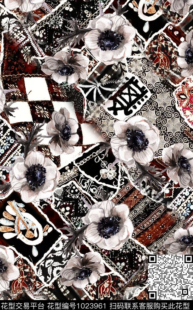 数码华亿平台民族风花卉数码印花华亿平台下载（图片编号: 1023961） - 瓦栏（Walan）