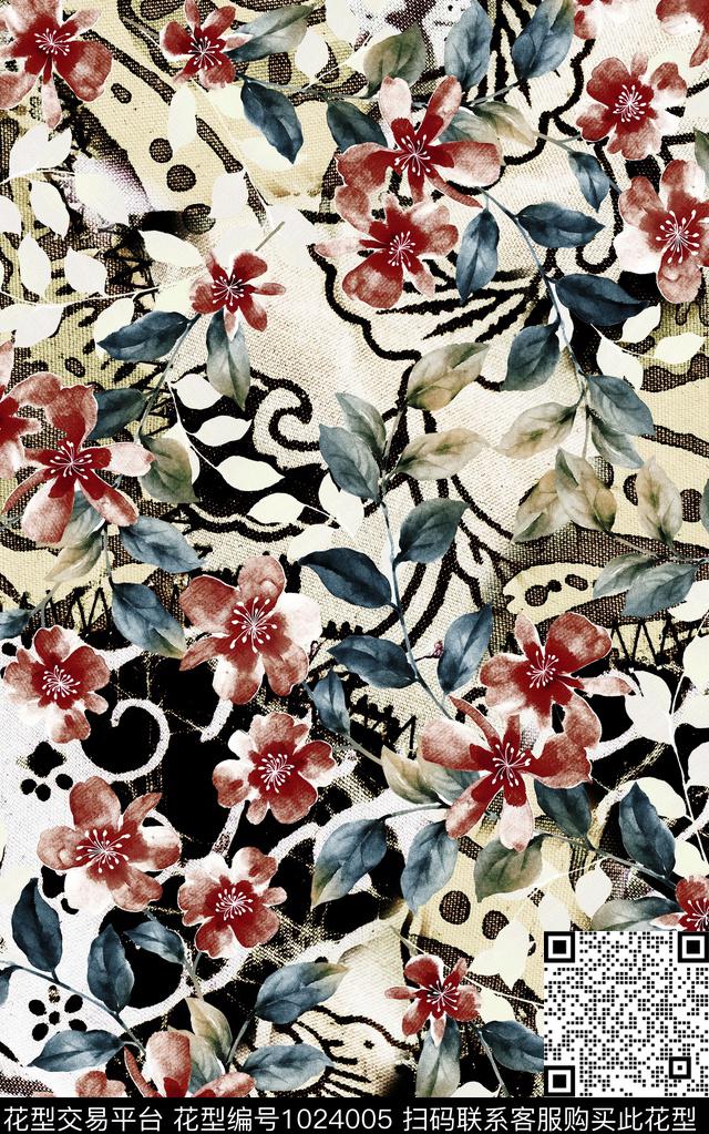 数码华亿平台民族风花卉数码印花华亿平台下载（图片编号: 1024005） - 瓦栏（Walan）