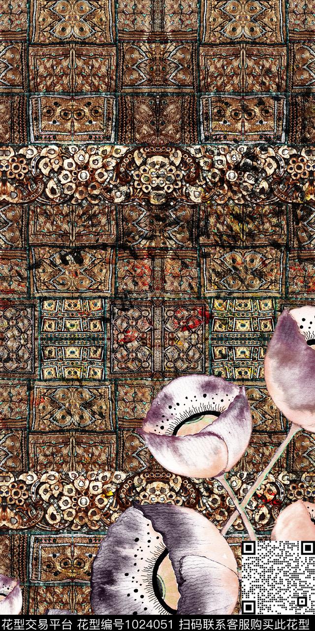 数码华亿平台民族风定位花数码印花华亿平台下载（图片编号: 1024051） - 瓦栏（Walan）
