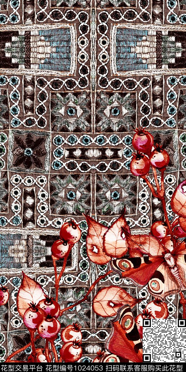 数码华亿平台民族风定位花数码印花华亿平台下载（图片编号: 1024053） - 瓦栏（Walan）