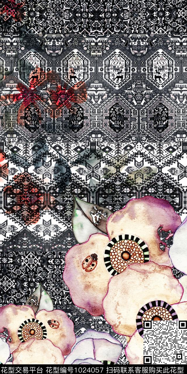数码华亿平台民族风定位花数码印花华亿平台下载（图片编号: 1024057） - 瓦栏（Walan）