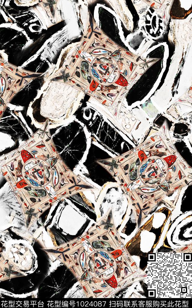 数码华亿平台民族风抽象数码印花华亿平台下载（图片编号: 1024087） - 瓦栏（Walan）