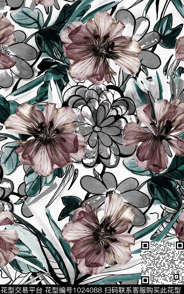 数码华亿平台花卉大牌风数码印花华亿平台下载（图片编号: 1024088） - 瓦栏（Walan）