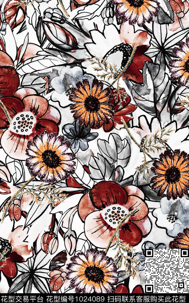 数码华亿平台花卉大牌风数码印花华亿平台下载（图片编号: 1024089） - 瓦栏（Walan）